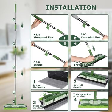 Плоска швабра Masthome, підлогова швабра 360 з 4-ма мікрофібровими насадками, довжина ручки 151 см, регульована, металева основа,