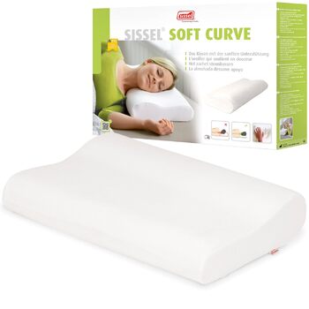 Подушка SISSEL Soft Curve Ніжна підтримка та комфорт В&39язкопружна піна Велюровий чохол, можна прати в пральній машині Полегшення для шиї та хребта, 63 x 31 x 8 см, білий