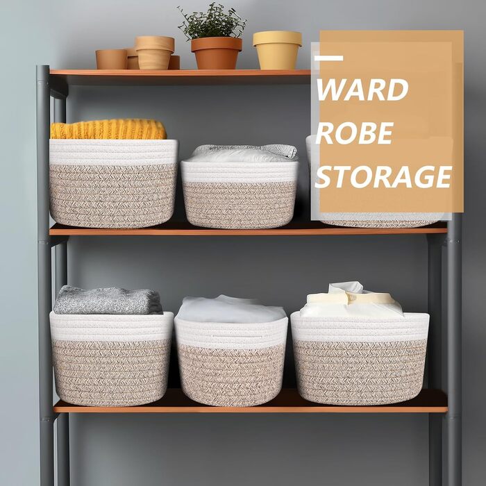 Кошики для зберігання з плетеної бавовняної мотузки Verdenu, набір з 5 шт. , кошики для зберігання з бавовняної мотузки, плетені кошики для зберігання, полиці-кошики для ванної кімнати, спальні, дитячої кімнати, вітальні (двоколірні)