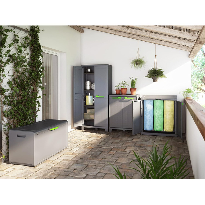 Висока пластикова шафа Keter Moby, антрацит/зелений/сірий, 80 x 44 x 182 см, включаючи 4 полиці з регульованою висотою вантажопідйомністю 30 кг кожна, підходить для використання всередині та зовні приміщень, стійка до ультрафіолетового випромінювання та в