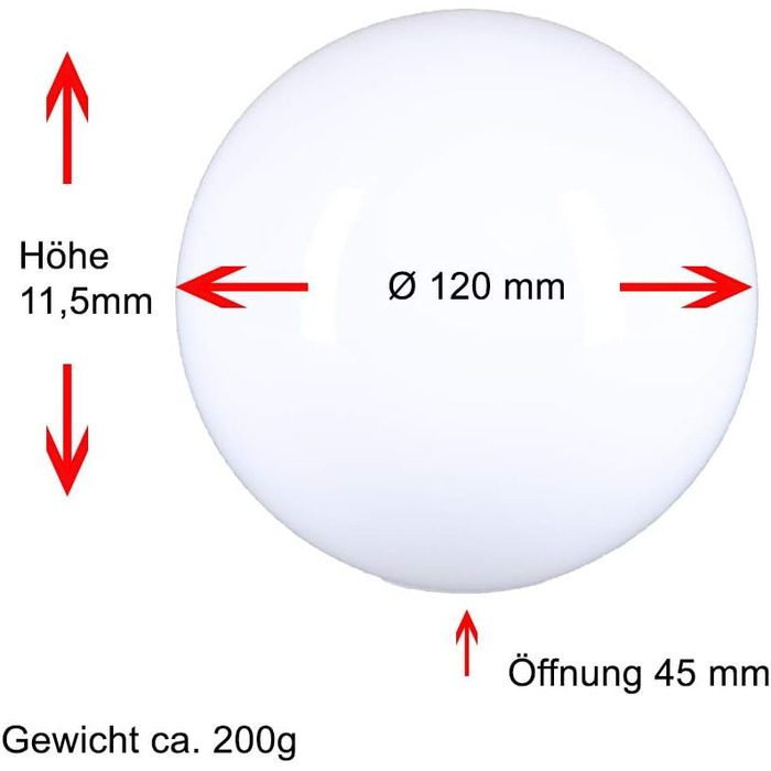 Скло лампи Ø 120 мм сферичне скло біле глянсове скло для заміни скла глобус E27 Опалове скло
