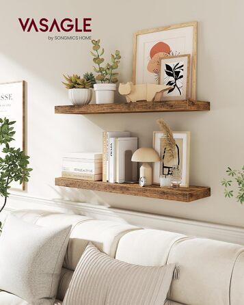 Настінна полиця VASAGLE, Плаваюча полиця, 20 x 80 x 3,8 см, Настінна полиця для рамок для картин, Декор, для вітальні, кабінету, кухні, Рустикальний коричневий LWS28BX Комплект з 1 предмета (80B см) Вінтажний коричневий
