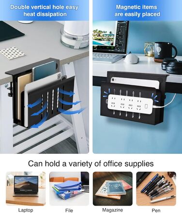 Підставка для ноутбука та планшета на стіл, бічна полиця для зберігання, двоярусна з тримачем для ручок (чорна)