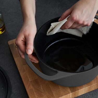 Кокотниця з кришкою, сіра, кругла, 28 см, 6 л, чавунна жаровня, індукційна каструля. 28 см сіра