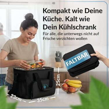 Сумка-холодильник 20 л та 30 л (складана) зберігає прохолоду 10-12 годин - ізольована сумка для покупок та ланчу з відкривачкою для пляшок та герметичним матеріалом PEVA для роботи, офісу, пікніка, шопінгу та будівництва, 20 літрів, чорна