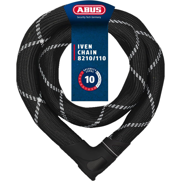 Ланцюговий замок ABUS Iven Chain 8210 велосипедний замок із загартованої сталі із синтетичним волокнистим покриттям рівень безпеки ABUS 10, чорний, 110, одинарний