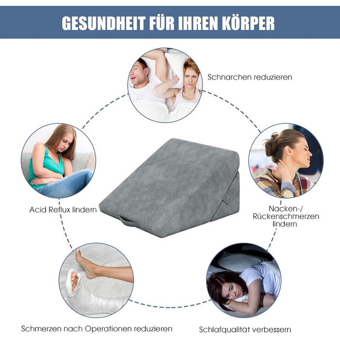Подушка-клин COSTWAY, подушка для читання, подушка для спини та ніг, чохол з піни з ефектом пам&39яті, який можна прати, рефлюксна подушка для дорослого ліжка, ергономічна подушка для ніг, розслаблююча подушка для ліжка та дивана, сіра