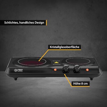 Перша в Австрії інфрачервона керамічна плита подвійна ВСІ види горщиків Подвійна конфорка 19см / 16,5см Варильна поверхня для переїзду, кемпінгу, дачного будинку - швидкий нагрів і плавне регулювання подвійний чорний