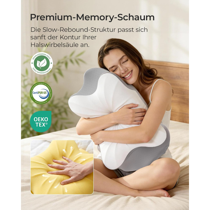 Подушка для шиї для полегшення болю в шиї, ергономічна подушка з функцією охолодження, знімний чохол, подушка з піни з пам&39яттю форми для сну на боці, спині та животі, 62 см 40 см 15 см, світло-сірий