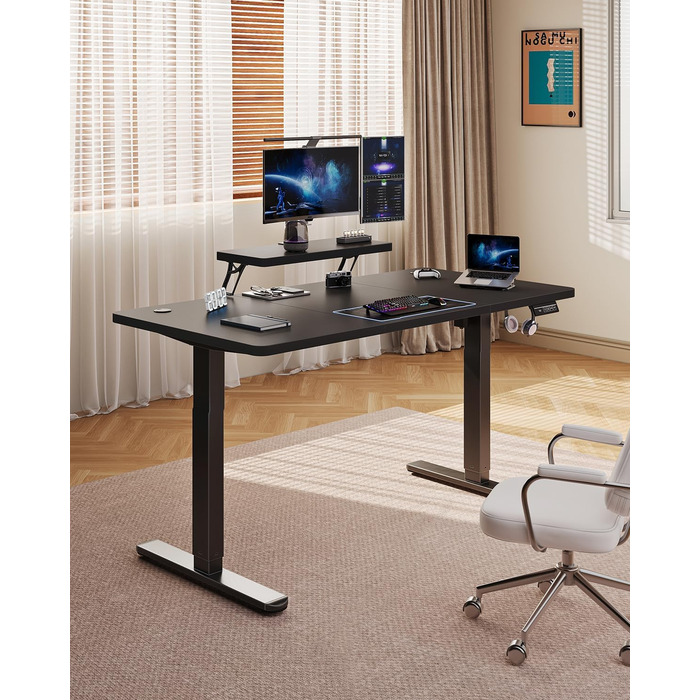 Стіл Airfish з регульованою висотою 120 x 60 см зі світлодіодним освітленням, електрично регульований по висоті стіл зі знімним кріпленням для монітора, регульований стіл для домашнього офісу та ігор, чорний 120 x 60 см