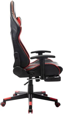 Геймерське крісло з підставкою для ніг, чорно-червона штучна шкіра