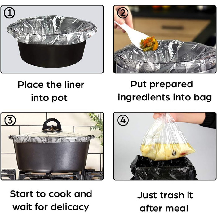 Одноразовий кулінарний мішок WRAPOK для повільного приготування, без бісфенолу А, для овальних або круглих каструль, великого розміру, 33 х 53 см, вміщує від 3 до 8,5 літрів 3 шт. и (всього 30 пакетиків)