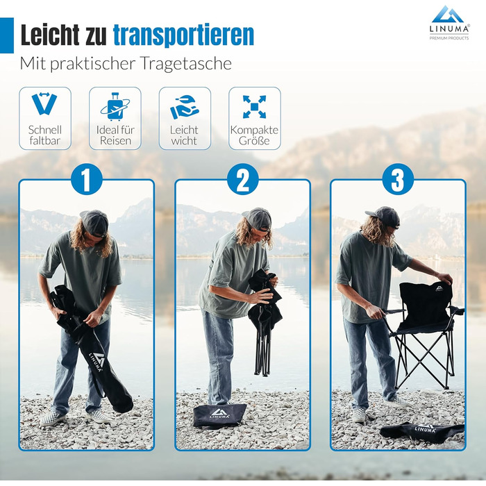 Складаний стілець ЧОРНИЙ Кемпінговий стілець Рибальський стілець з тримачем для напоїв та сумкою для перенесення - Складаний рибальський стілець - Складаний стілець Садовий стілець Складаний стілець Крісло для відпочинку Рибальський стілець Складаний (1, 