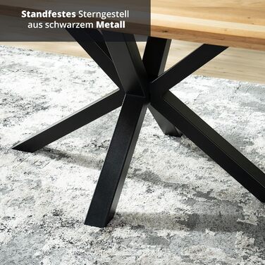 Обідній стіл KHG 160 x 90 см, кухонний стіл з масиву промасленого дуба - швейцарська кромка, чорна металева зіркоподібна основа, промисловий дизайн, стіл для 6-8 осіб, вантажопідйомність до 50 кг