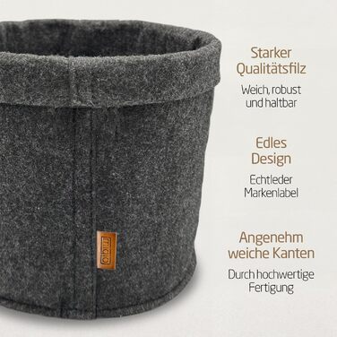 Кошик Miqio Design Premium Felt - Круглі кошики для зберігання - Набір з 3 шт. - Кошик для рослин - Квітковий горщик - Сертифіковано Oeko-Tex - Складаний органайзер для всіх кімнат - Темно-сірий