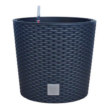 Квітковий горщик HappyFlower MultiProject із вставкою, круглий, під ротанг, 4 розміри, 4 кольори, кашпо (300, чорний) 300 антрацит