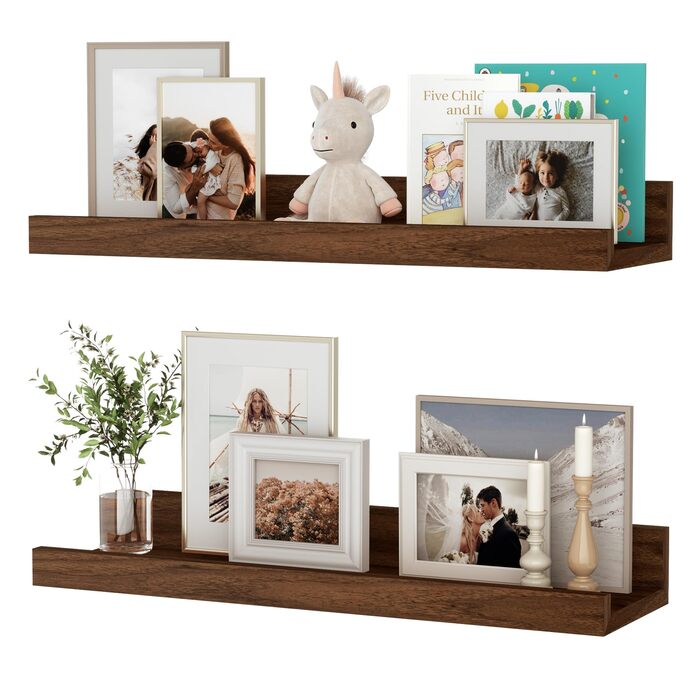 Настінна полиця, комплект з 2 шт. , 40 см плаваюча полиця з МДФ, настінна панель для рамок для картин та декору, промисловий дизайн, підходить для кабінету, спальні та кухні (вінтажний коричневий, 40 см) 40 см, комплект з 2 шт. вінтажний коричневий