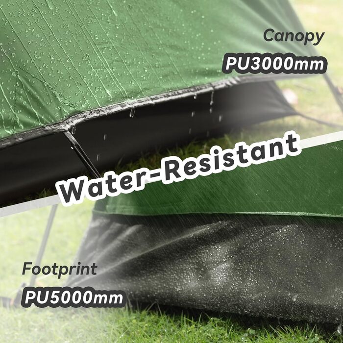 Намет Forceatt для кемпінгу на 2-4 особи, водонепроникний, 3-4 сезони, надлегкий намет з невеликим розміром у пакувальному спорядженні, купольний намет, миттєве встановлення, для трекінгу, активного відпочинку, фестивалів, 2 особи - темно-зелений