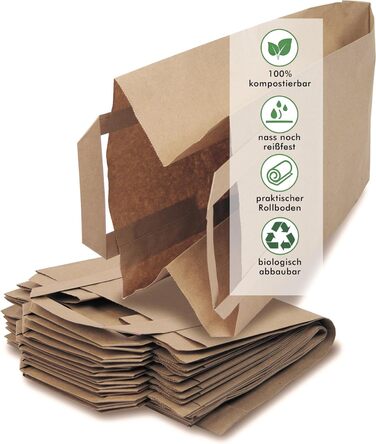 Біорозкладні пакети для сміття з ручками, стійкі до розривів, 10 літрів 50 шт. Біорозкладні пакети для кухонних відходів з практичною ручкою для перенесення та закручуваним дном, 100 компостовані від Quertee