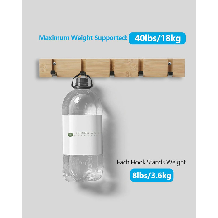 Гачки для пальто настінні сучасні, вішалка дерев'яна складна вішалка бамбукова з 5 рухомими гачками для курток, пальто, шарфів, су