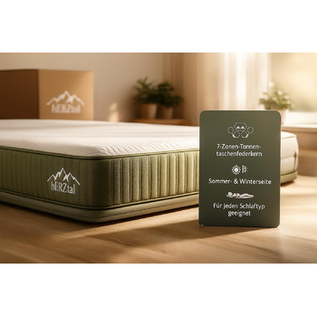 Зонний пружинний матрац кишенькової форми 90x200 см висота 18 см, універсальний, точково-еластичний та повітропроникний, літня/зимова сторона, знімний чохол, який можна прати (60C), сертифікований 90 x 200 см, 7-