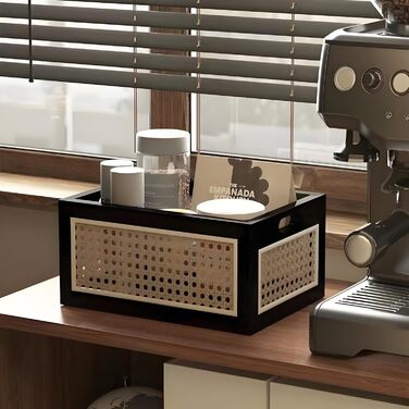 Бамбуковий прямокутний кошик для зберігання, плетений кошик з чорного дерева з ручкою, настільні кошики для зберігання для дому, офісу, шафи, полиці (L)