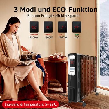 Енергозберігаючий масляний радіатор потужністю 2500 Вт, електричний РК-обігрівач з 13 ребрами, 4 режими нагріву, термостат, пульт дистанційного керування, захист від перегріву, електричний радіаторний обігрівач, 33JHH -