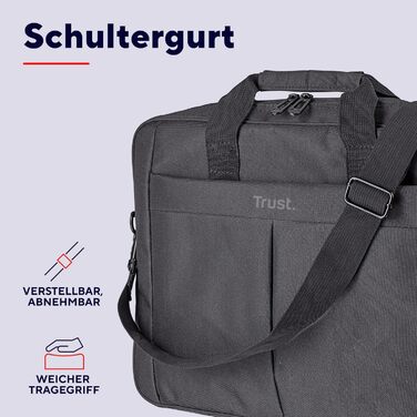 Сумка для ноутбука Trust Primo 16 дюймів, сумка з плечовим ременем, сумка для перенесення з внутрішньою підкладкою для захисту, су