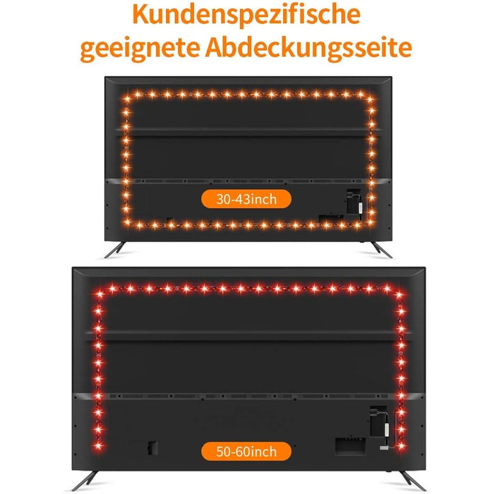 Світлодіодна стрічка HAMLITE 3,5 м, Світлодіодна стрічка 50 55 дюймів, Підсвічування USB-телевізора RGB Гнучке світлодіодне освітлення Телевізор з радіочастотним пультом дистанційного керування, використання для телевізора/ПК (2,5 м (для 32-60 дюймів))