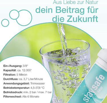 Набір фільтрів для води staysafe ANTIKALK, включаючи безкоштовні аксесуари Гранулят захисту від вапняного нальоту виробництва Німеччини Фільтр для води під раковиною проти забруднюючих речовин у водопровідній воді Швидко встановлюється фільтр для води від