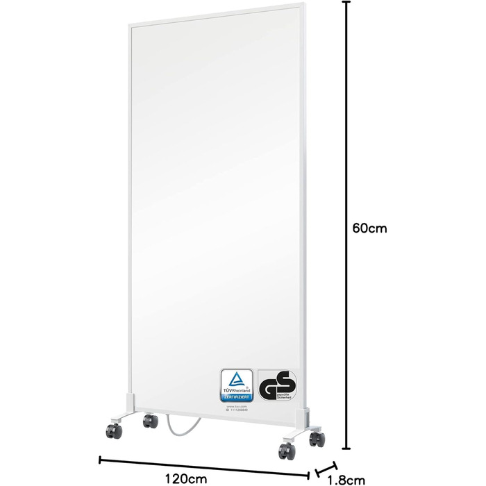 Інфрачервоний обігрівач BR Bringer, окремостоячий пристрій - 1000 Вт - Енергозберігаючий - Мобільний електричний обігрівач на ніжках на колесах - Сертифіковано TV та GS - Німецький бренд якості (білий) Білий 1000 Вт