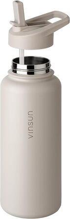 Пляшка для води Vinsun з нержавіючої сталі, бежева, 1 л - герметична, підходить для газованих напоїв, без BPA - трубочка, носик для пиття, термопляшка для спорту, активного відпочинку та школи, 1000 мл, бежевий