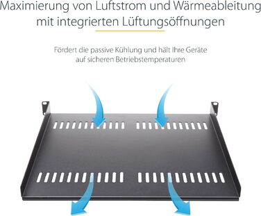 Серверна стійкова полиця - Універсальна перфорована стійкова полиця для 19-дюймових мережевих/серверних шаф - Міцна сталь - Вантажопідйомність 23 кг - Полиця глибиною 40 см, Чорна (CABSHELFV) Глибина 16&39, 2U