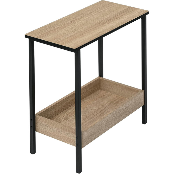 Журнальний столик WOLTU з 2 полицями, консольний столик з місцем для зберігання для вітальні, стіл для вітальні з металевого та дерев&39яного композиту, невеликий диванний столик, чорний та світлий дуб, 50x55x25 см, BTS03hei світлий дуб чорний