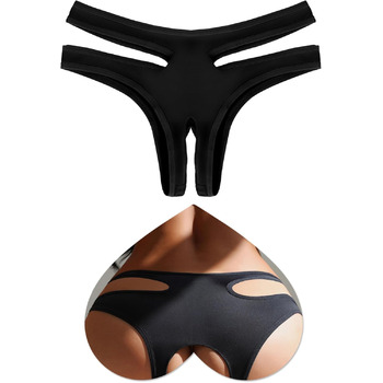 Жіночі стрінги ohmydear, чорні, еротичні, з вирізом спереду, розмір M