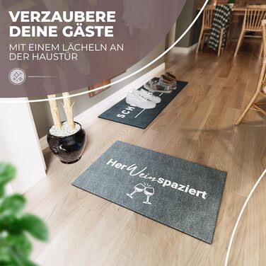 Килимок для дверей 40x60 см HerWEINspaziert Миється та нековзний Для внутрішніх та критих зовнішніх приміщень Веселий килимок для дверей сірого кольору Ідеально підходить як килимок для уловлювання бруду та входу 02 Herweinspaziert 60 x 40 см