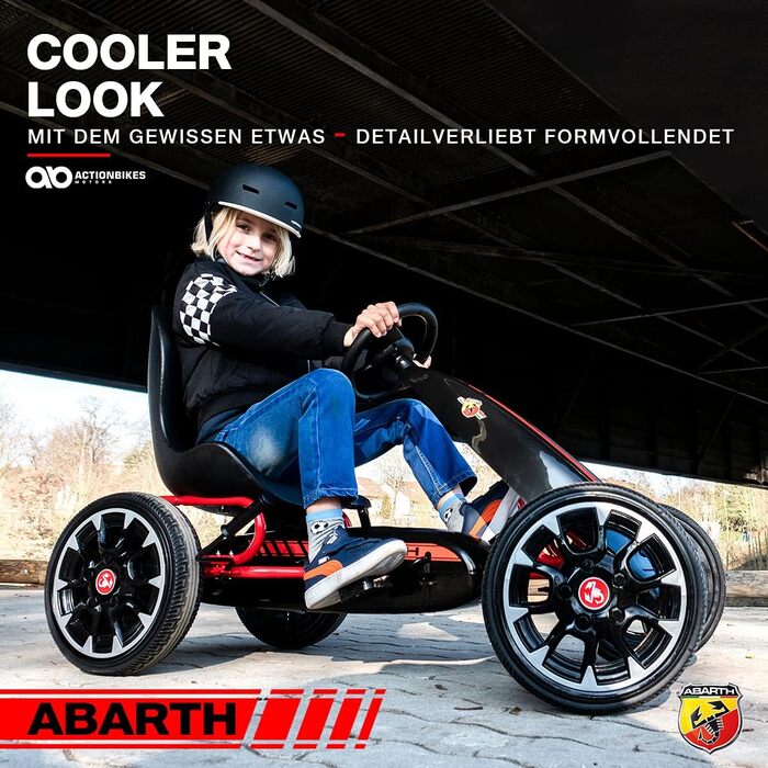 Екшн-велосипеди Motors GoKart Abarth FS595 Kettcar - Картинг - Педальний автомобіль з ручним гальмом - Закритий корпус з ланцюгом