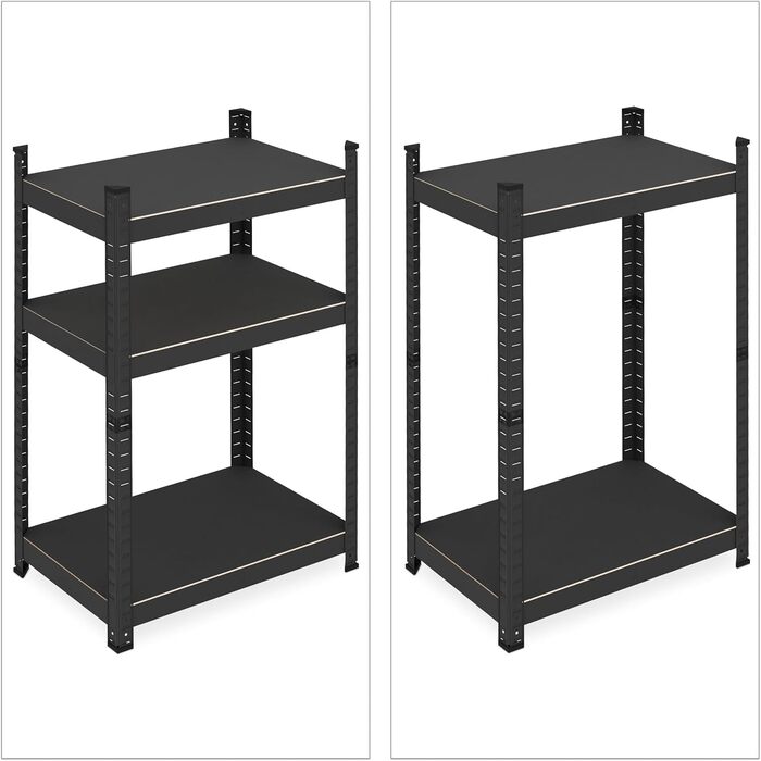 Міцний стелаж Relaxdays, ВxШxГ 90x60x40 см, 3 полиці, сталь, чорний Стелаж для зберігання в підвалі, гаражі, вантажопідйомність 750 кг, вставний монтаж