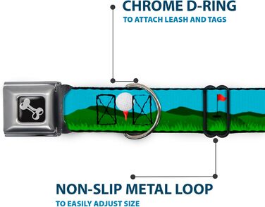 Нашийник для собак Buckle Down з надійною застібкою-пряжкою, дизайн Гольф (м'ячики/лунки), синьо-зелений, ширина 2.5 см - підходить для обхвату шиї 38-66 см - розмір L