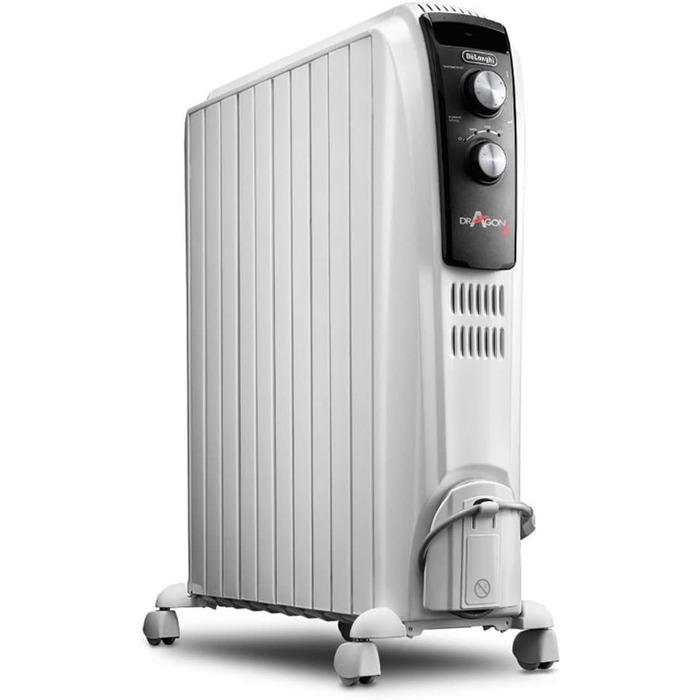 Масляний обігрівач De'Longhi Radia S (TRRS0715) для приміщень до 45 м, електрообігрівач на 7 секцій, 1500 Вт, з термостатом, захистом від замерзання та можливістю переміщення, білий