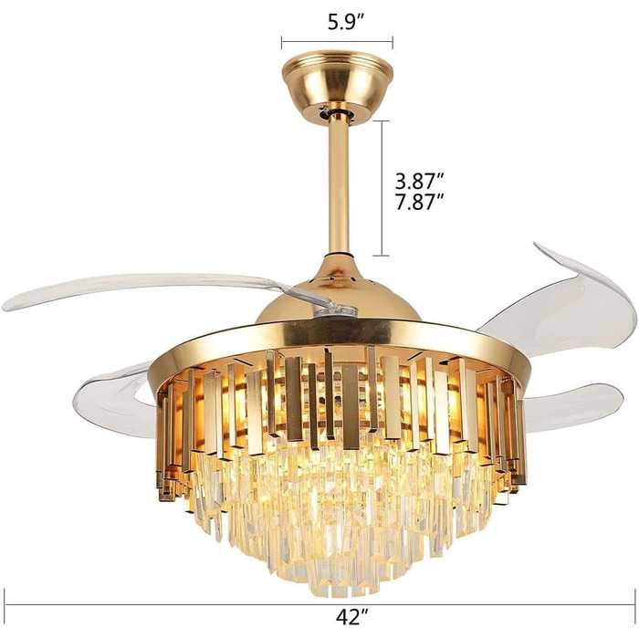 Тиха лампа вентилятора Сучасний кришталевий стельовий вентилятор круглий невидимий висувний вентилятор люстра світлодіодний з регу