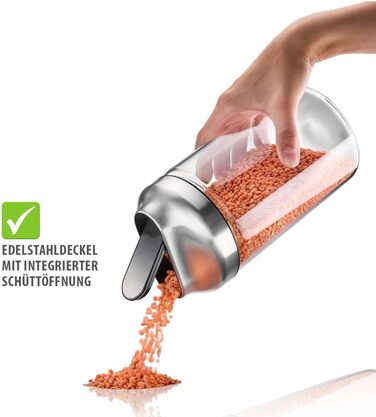 Контейнер для зберігання GEFU KIPPO 1300 мл Скляний контейнер з кришкою, що відкидається, та захистом аромату Герметичний, ідеально підходить для дозування цукру, борошна, мюслі, макаронів, сухих продуктів