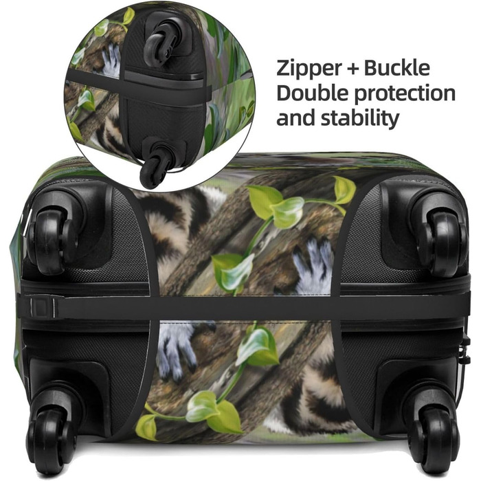 Чохол для багажу Лемур з принтом, еластичний захист від подряпин та пилу, чорний, розмір 90