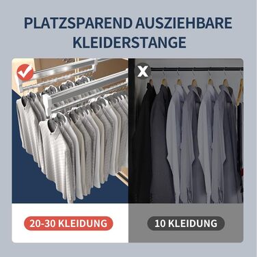 Висувна штанга для одягу, 350 мм/13,78 дюйма, багатофункціональний тримач для штанів для шафи, висувна штанга для одягу, штанга для одягу з функцією штовхання та висування 350 мм/13,78 дюйма