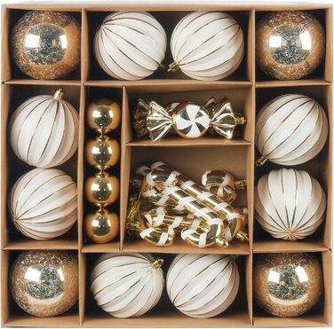 Набір різдвяних кульок 33 предметів золотисто-білі BRUBAKER