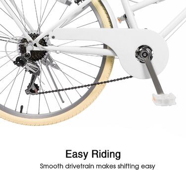 Міський велосипед Glerc Missy 20&39 24&39 26&39 дюймів для дівчаток старше 8 років, гібридний, 6-швидкісний, з плетеним кошиком, легкий, білий, 24 дюйми, із заднім багажником, різні кольори