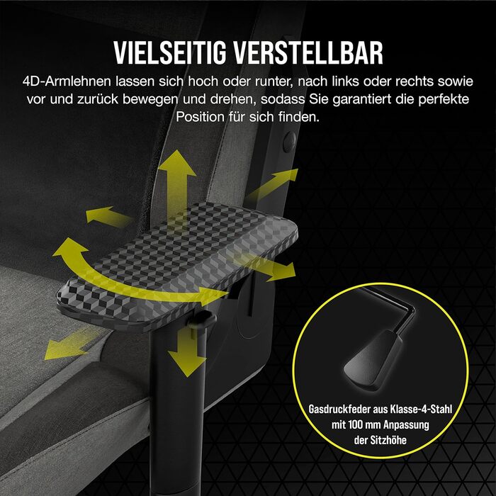 Ігрове крісло Corsair T3 RUSH з тканинною оббивкою (2023) Дизайн у стилі гонок Мяка оббивка Мяка подушка для шиї Поперекова підтримка з піни з ефектом памяті Чорний, темно-сірий та антрацитовий кольори T3 RUSH (2023)