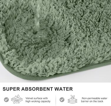 Набір із 3 нековзних килимків для ванної, мякі, водопоглинаючі, волохаті килимки для ванної з мікрофібри з високим ворсом, килимки для ванни, душу та ванної кімнати, які можна прати в пральній машині (зелені) 80 x 50 см (прямокутні)