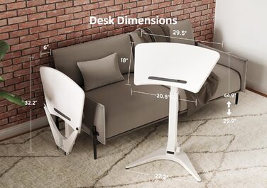 Мобільний стіл для ноутбука Claiks, регульована висота (FSC) 7545 см, складаний та з колесами для гнучкого домашнього офісу, верхня частина з нахилом 90, легкий та компактний, ідеально підходить для дивана, ліжка та крихітного офісу (білий), високоякісний