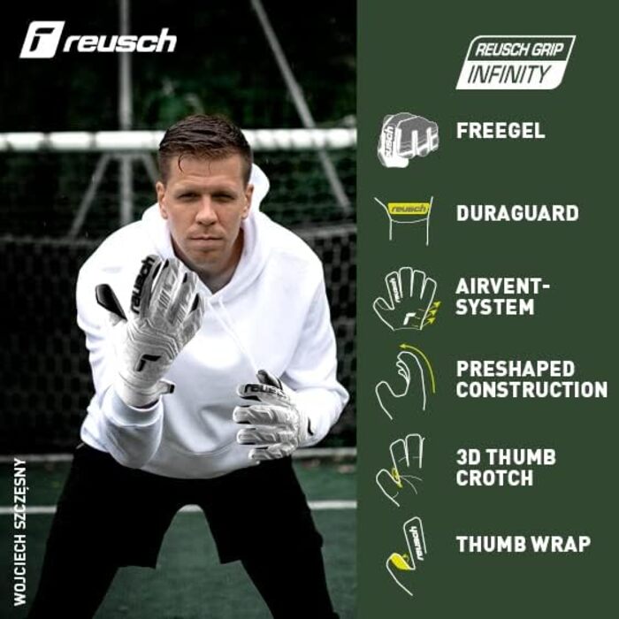 Воротарські рукавиці Reusch Attrakt Freegel Infinity унісекс з внутрішнім розрізом шва та покриттям Grip Infinity, підходять для штучного покриття 9.5 білі / чорні